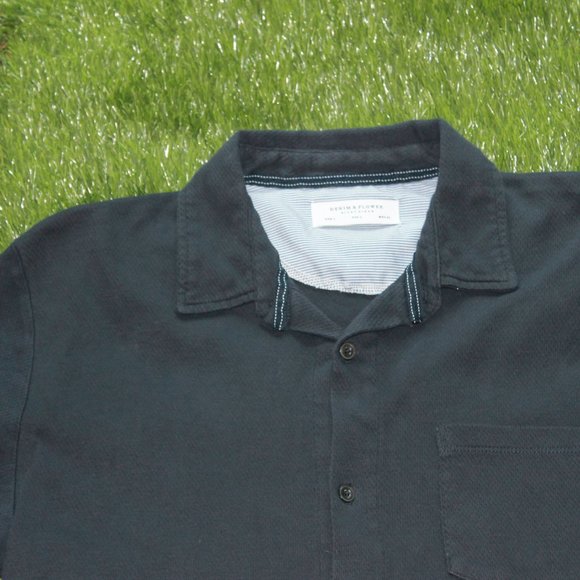 Denim & Flower Men's Navy Button Up Polo Shirt - Size Large - Picture 5 of 11